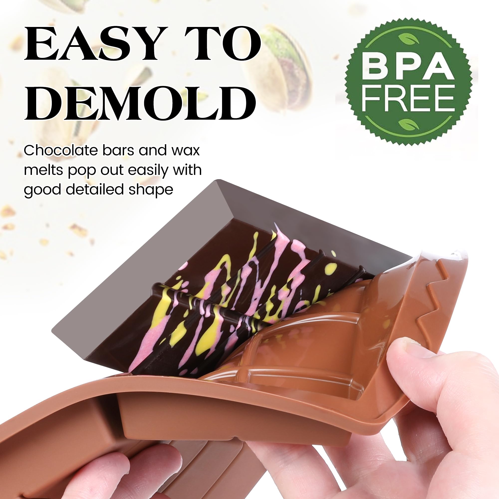 KASHME 4 Pcs Chocolate Bar Mold Deep Dubai 0.85 Inch Stuffed Chocolate Molds Silicone Large Break Apart Silicone Molds (10 Snap + 5 Snap）