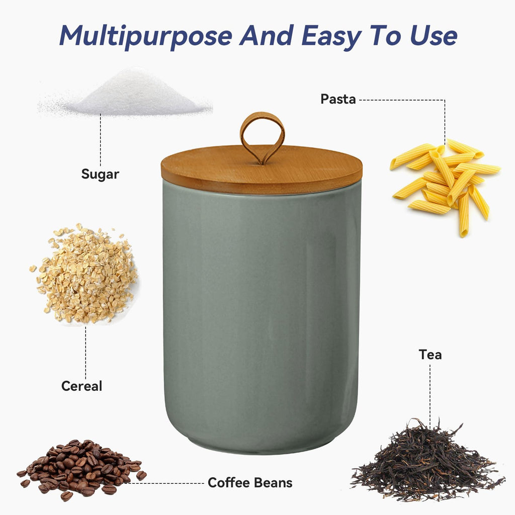 Jueison Ceramic Storage Jars, Modern Airtight Canisters with Wooden Lid (Light grey)