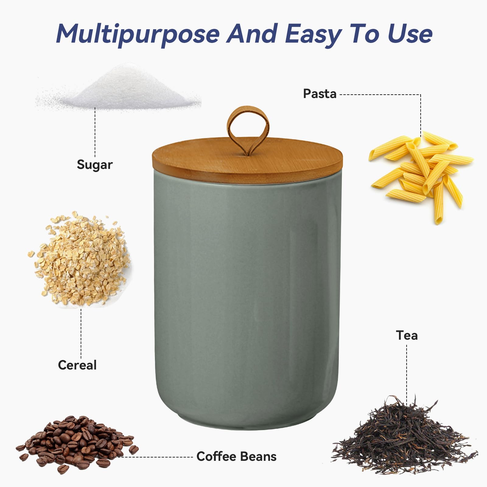 Jueison Ceramic Storage Jars, Modern Airtight Canisters with Wooden Lid (Light grey)