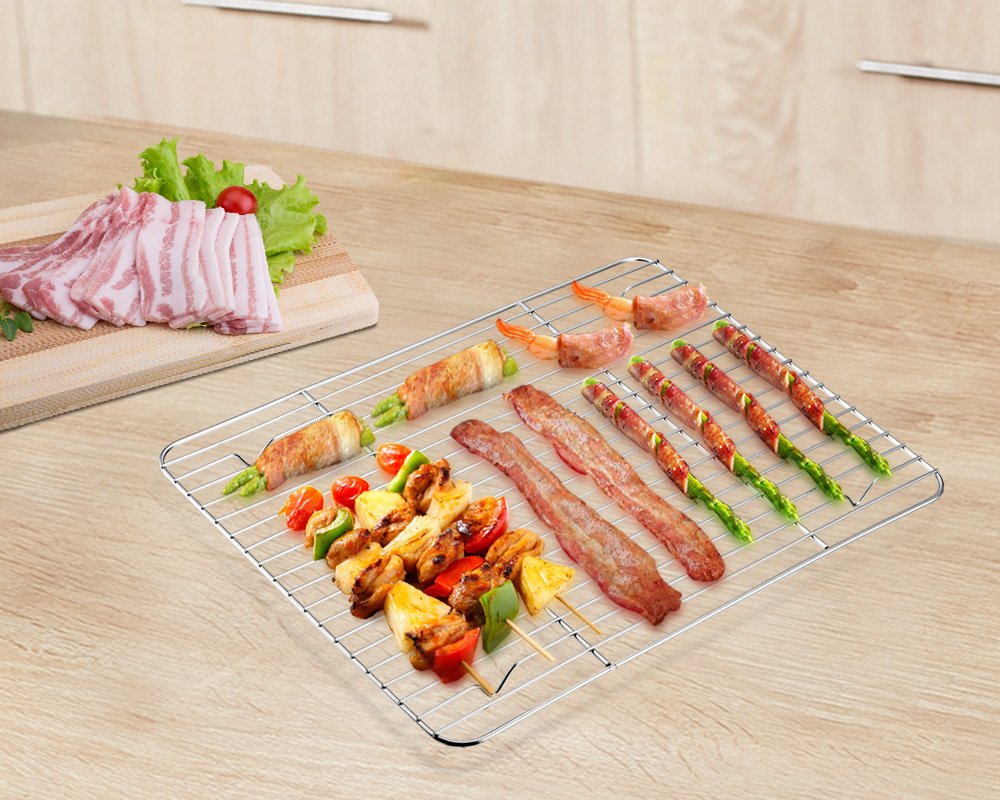 P&P CHEF 9.7" x 7.3" Cooling Baking Wire Racks Pack of 2, Silver