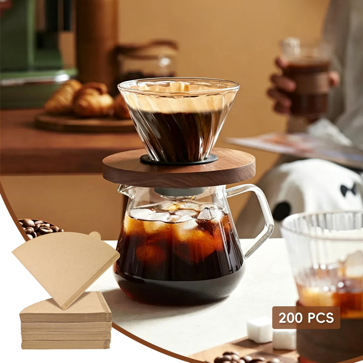 Gute 200Pcs Cone Coffee Filters 2-4 Cups,Unbleached Brown V02 for Pour Over