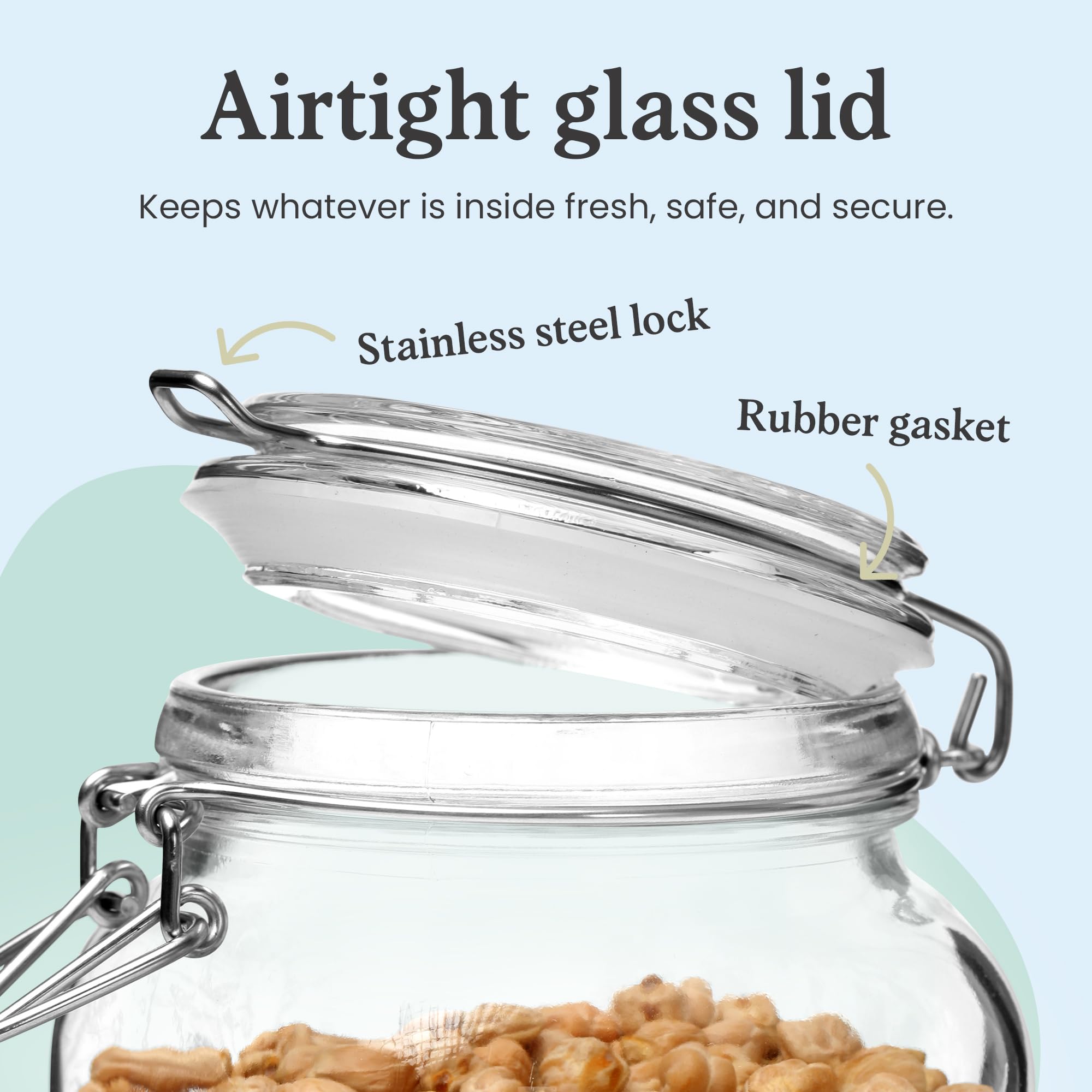 Marbelous Set of 3 Glass Mason Jar 64 Ounces with Airtight Lid Large Jars With Stainless Steel Bail And Trigger Clamps
