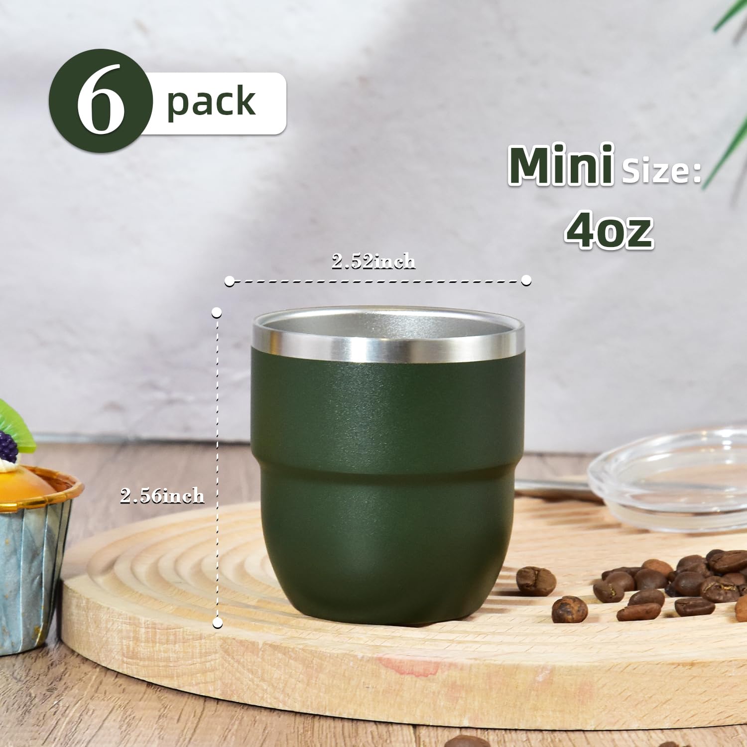CHLJAR Espresso Cups, 4oz Insulated Espresso Cup Set of 6, Espresso Shot Cups, Stainless Steel Espresso Glasses, Stackable Mini Tumbler, Small Cup for Coffee