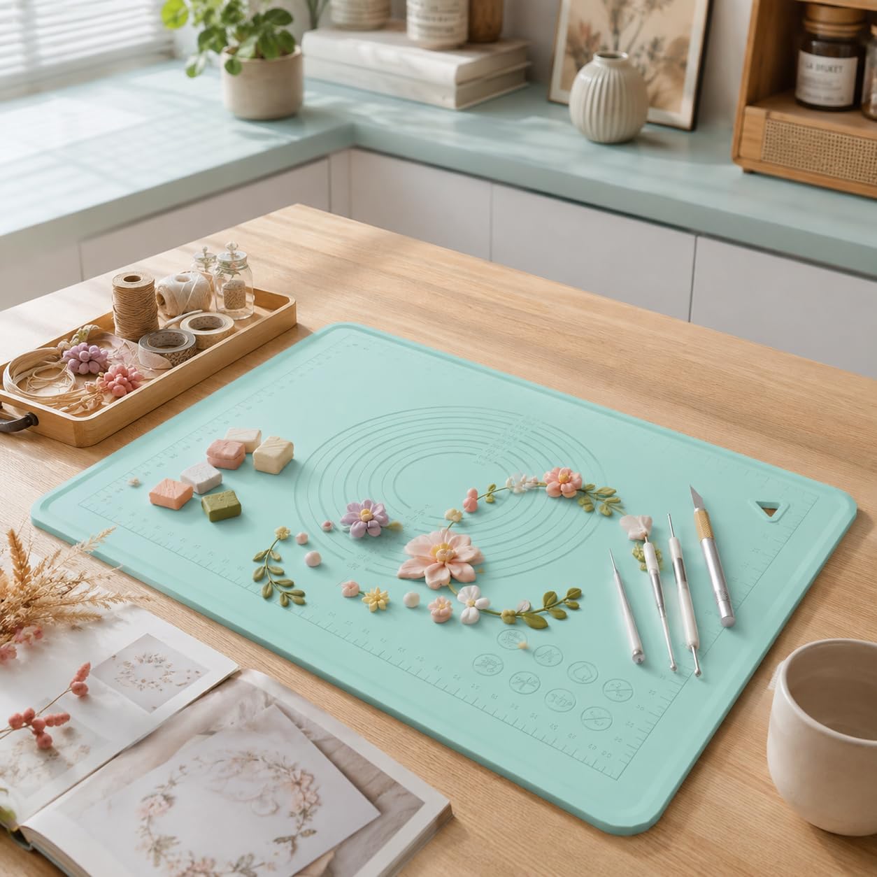 SKEAP Silicone Mat Large Craft Mat with Raised Edges, Waterproof Art Mat
