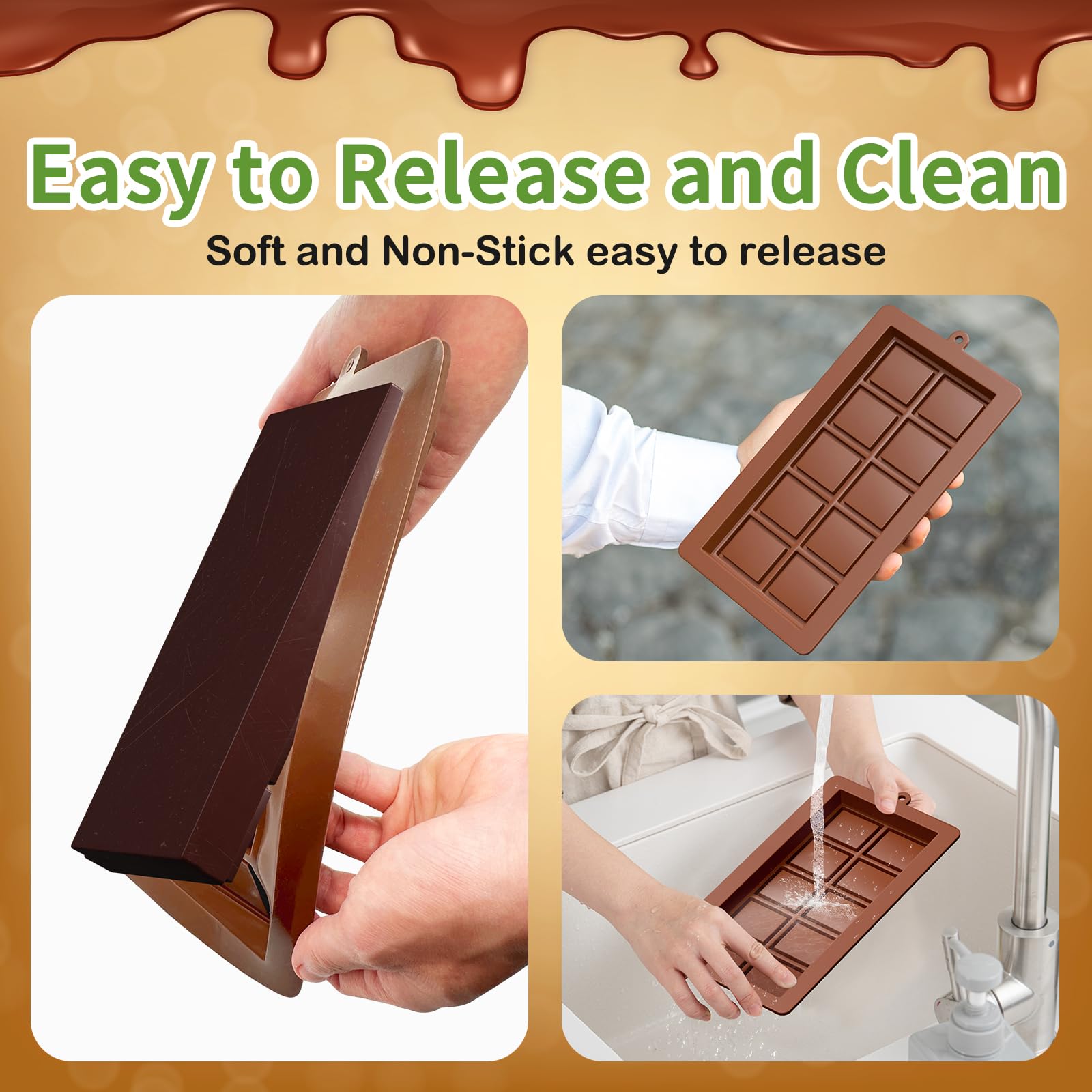 ROMINVIC Dubai Chocolate Mold 2 Pack,0.79 Inch Deep Large and Thick Silicone Chocolate Bar Molds and scraper for Stuffed Bar,Big Chocolate Candy Bar Mold for Filling Knafeh Pistachio Kit