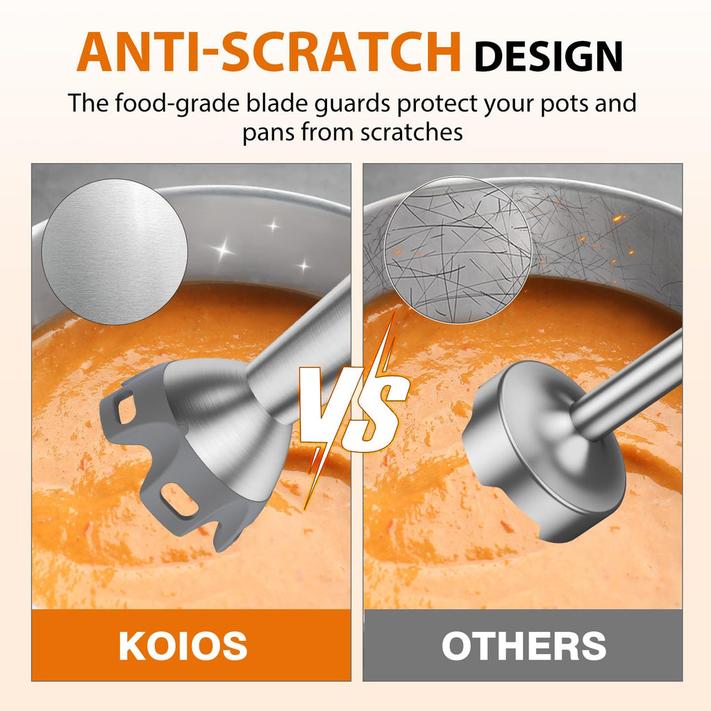 KOIOS Immersion Blender, 1000W Anti-scratch 3-in-1 Hand Blender, Upgraded 12 Speed Stainless Steel Blade Stick Blenders with Turbo Mode, Whisk and Milk Frother, Non-BPA