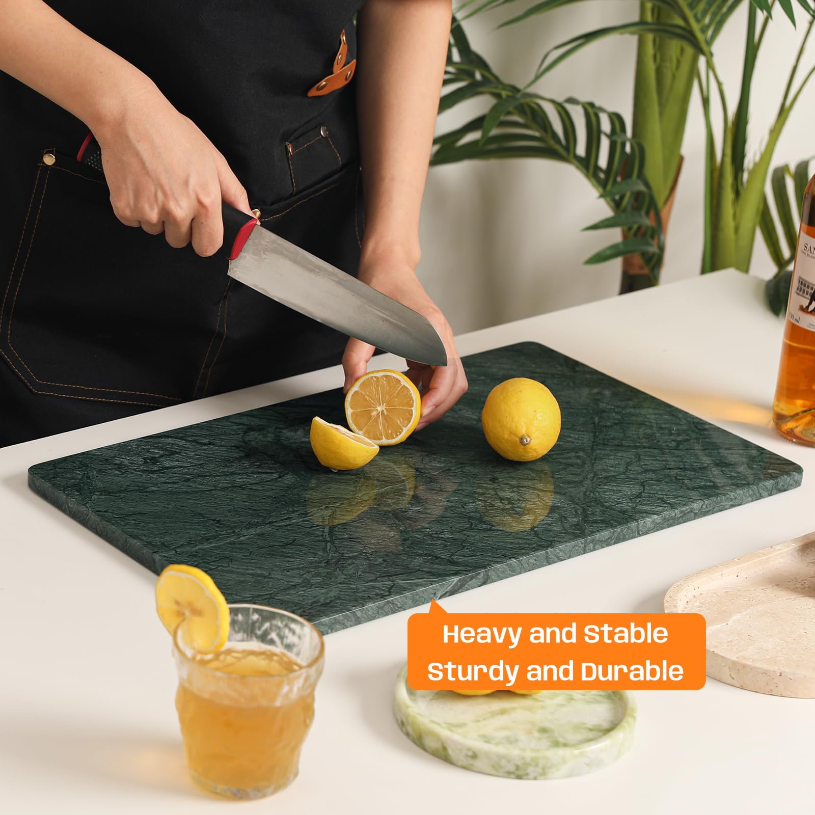 Adolif Green Marble Cutting Board, Marble Slab Pastry Board 12x20 Inch With Non-Slip Feet For Baking, Cheese, Charcuterie, Chocolate