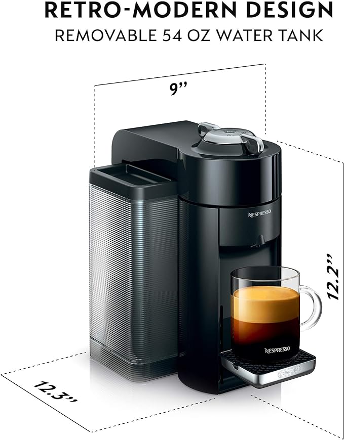 Nespresso Vertuo Coffee and Espresso Machine by De'Longhi with Milk Frother, 236.59 Milliliters, Piano Black
