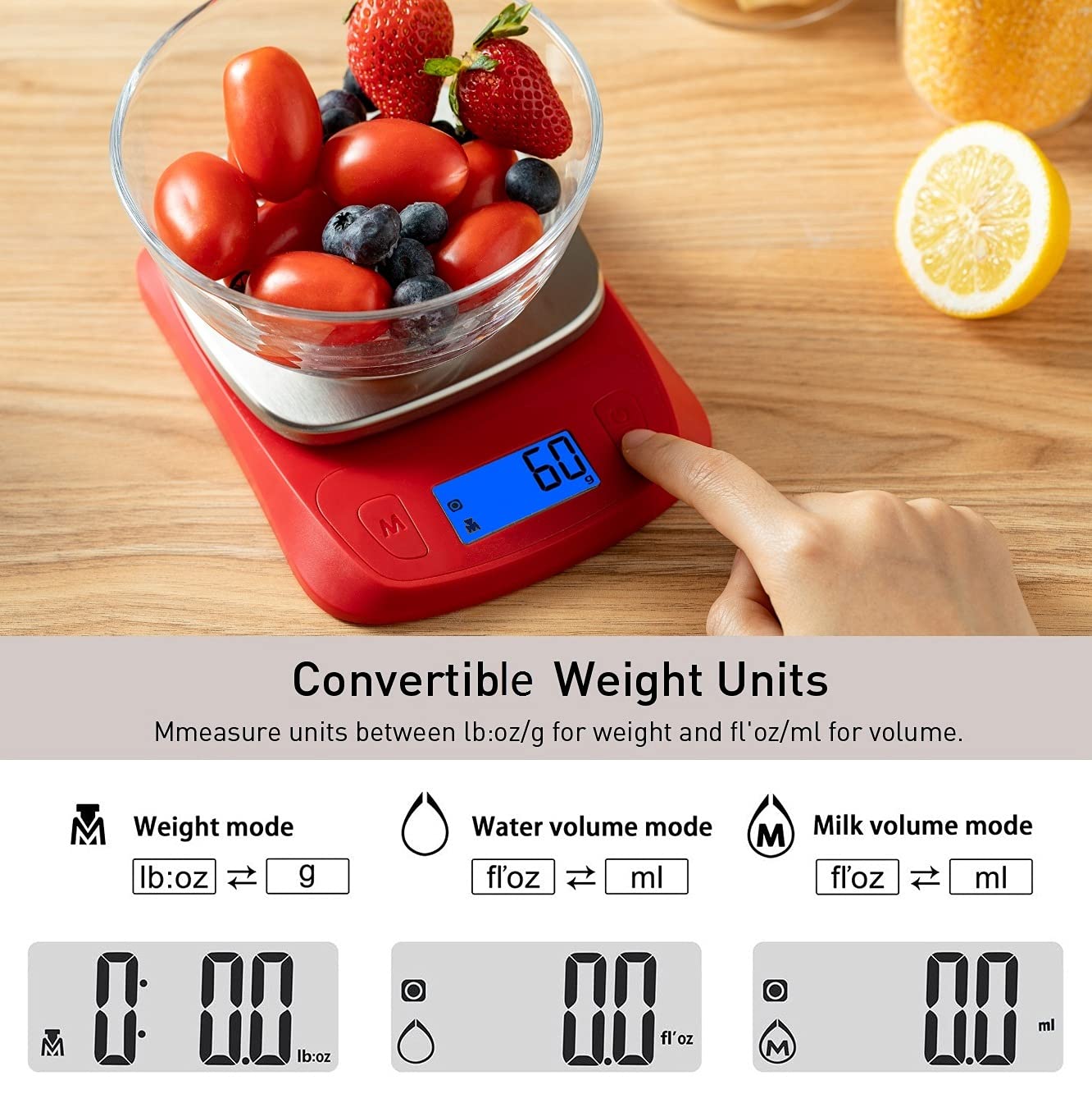 NUTRI FIT Ultra Slim Food Scale Digital Kitchen Scales Weight Grams Oz Red