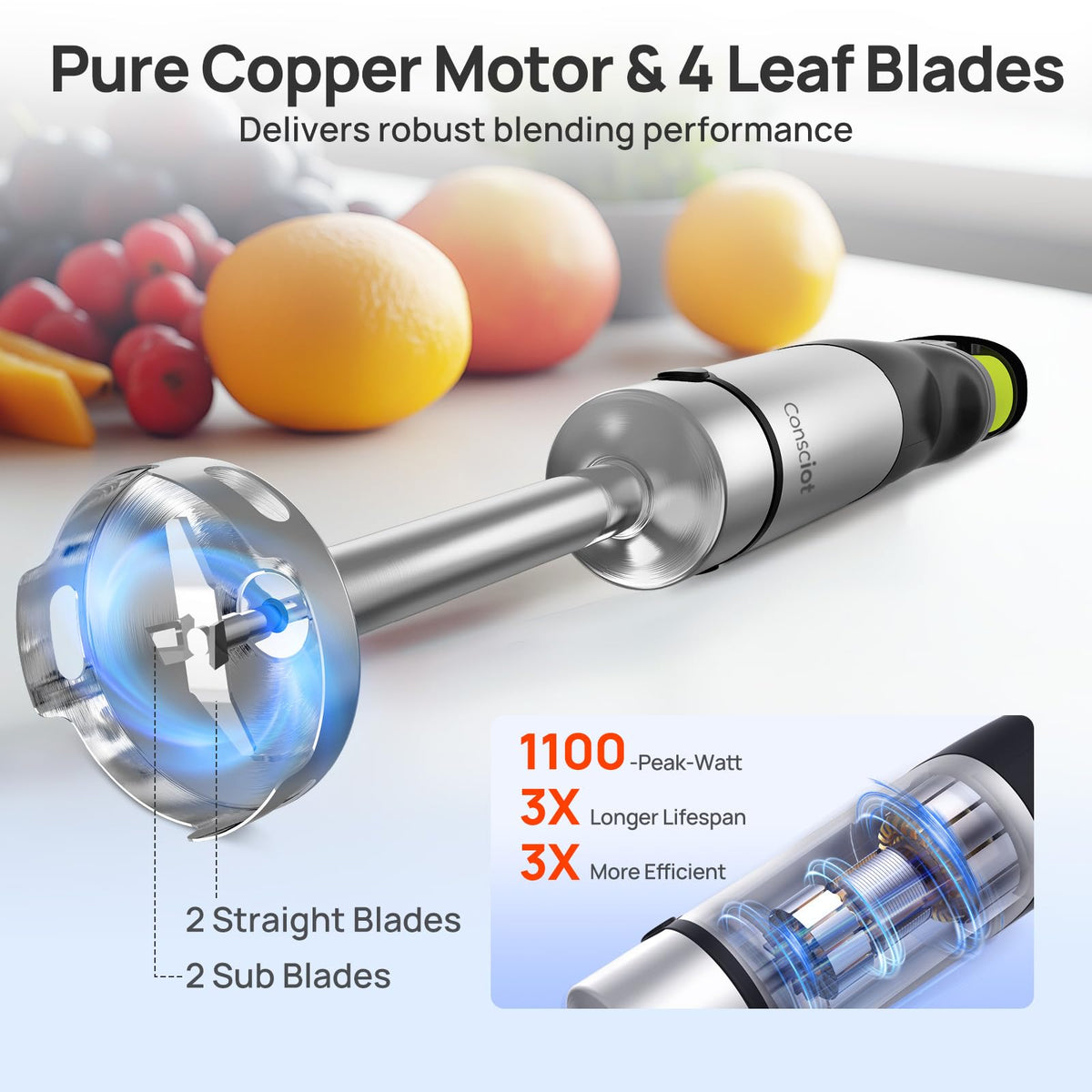 Consciot 7-in-1 Immersion Blender Handheld Max 1100W, Trigger Speed Control