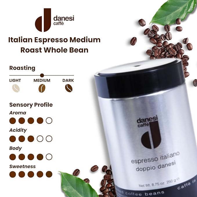 Danesi Caffe Italian Whole Coffee Beans - Espresso Coffee Beans and Medium Roast Whole Bean - Perfect for Espresso Machines, French Press, and Home Brewing - Doppio (8.75 lb) (Pack of 2)