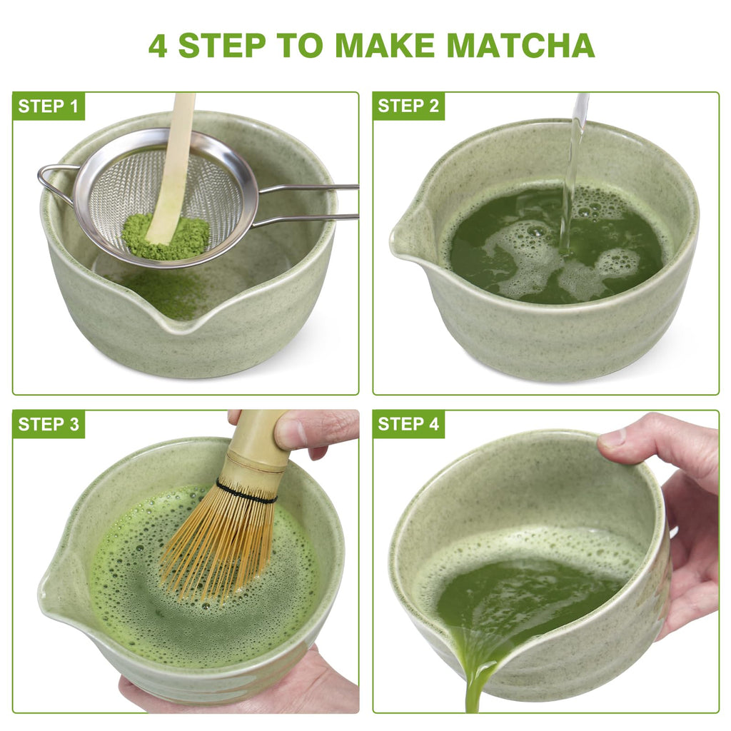 Matcha Whisk Set - Premium Complete Ceremonial Grade Matcha Set with Bamboo Whisk, Matcha Bowl with Spout, Scoop, Sifter & Holder - Authentic Japanese Tea Kit for Traditional Tea Preparation