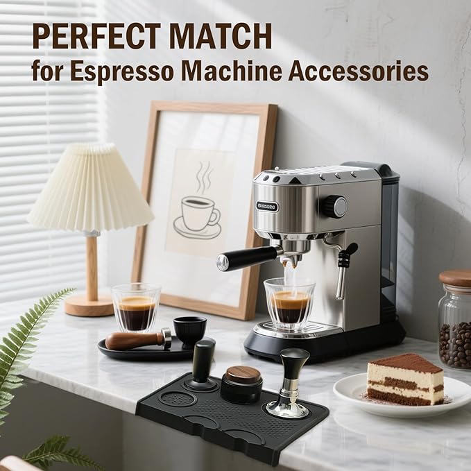 Jopgeey Espresso Tamping Mat, Coffee Tamper Mat for Espresso Machine, 10.4"x7.4" Food Grade Silicone Pad for Barista Acceessories, Waterproof Heat Resistant Tamp Station for Counter (Black)