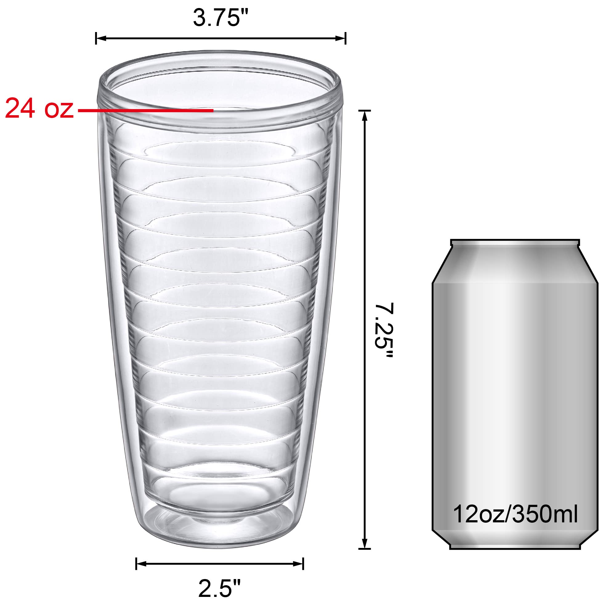 Amazing Abby - Alaska - 24-Ounce Insulated Plastic Tumblers (Set of 4), Double-Wall Plastic Drinking Glasses, All-Clear Reusable Cups, BPA-Free, Shatter-Proof, Dishwasher-Safe