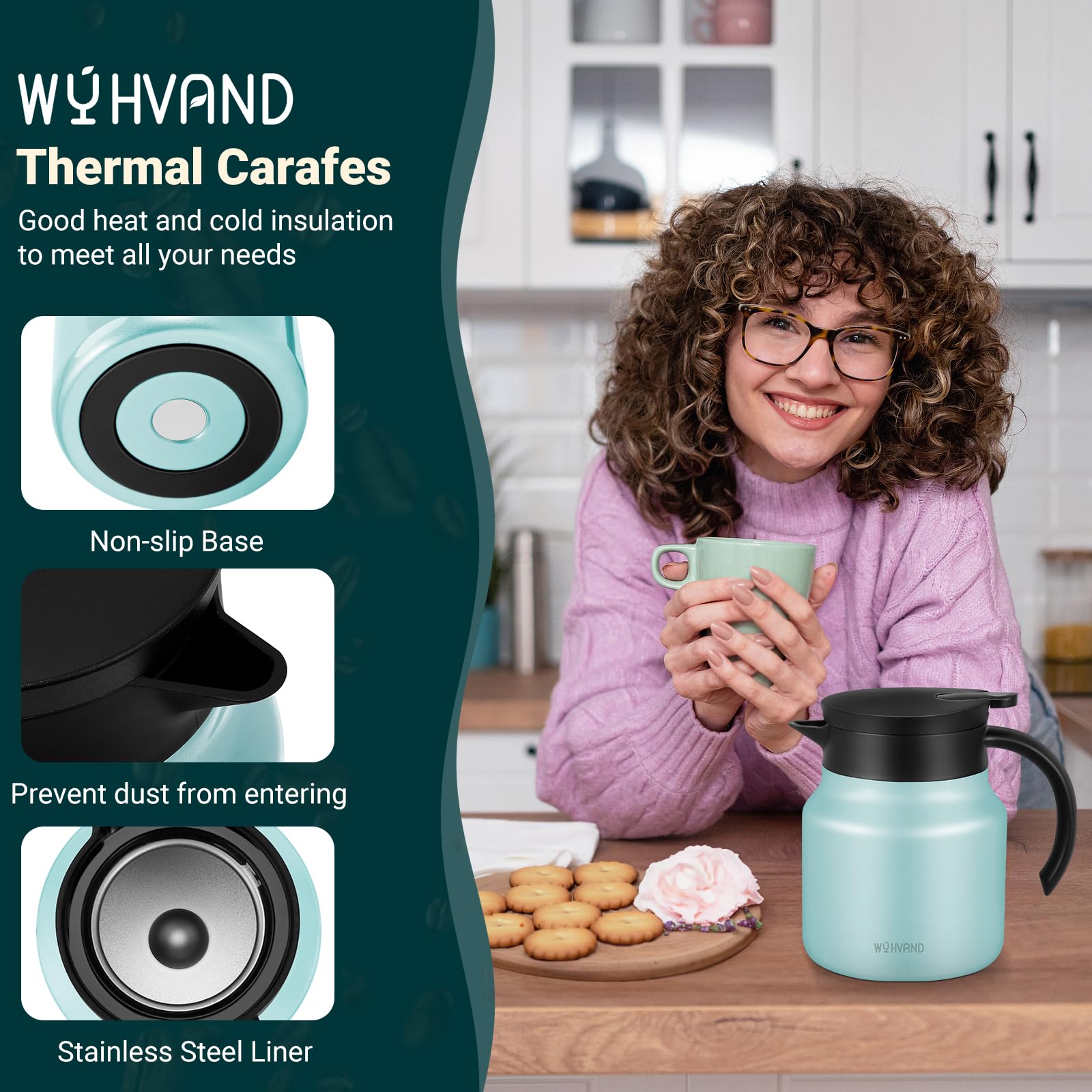 WYHVAND Small Insulated Coffee Carafe, 27 oz, Keeps Hot for 12H, Blue