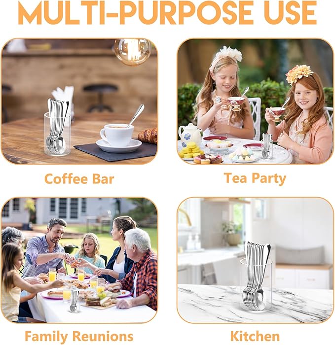 12 Pcs Mini Coffee Spoons with Holder 4.7 inch Demitasse Espresso Stainless Steel Spoons Tea Spoons set of 6 with Acrylic Cylinder Holder Small Coffee Spoons Silver for Coffee Bar Tea Party Home