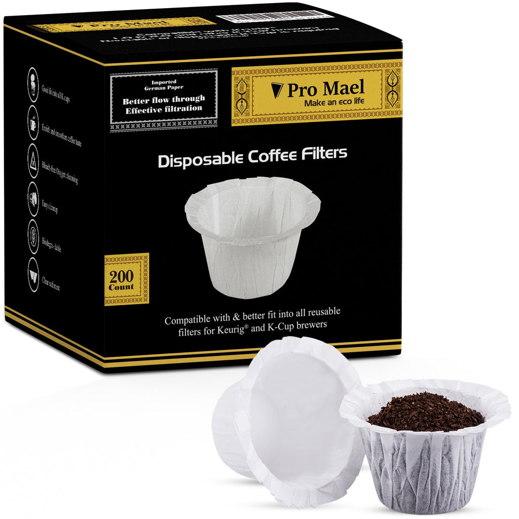 Pro Mael Disposable K Cup Filters, Coffee Filter Paper for Keurig Brewers Single Serve 1.0 and 2.0, Use with Reusable K Cup Pods (200 Count, White)