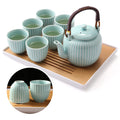 Dujust Japanese Tea Set, Black Porcelain Tea Set with 1 Teapot Set, 6 Tea Cups, 1 Tea Tray, 1 Stainless Infuser, Beautiful Asian Tea Sets for Adults, Tea Lover/Women/Men (Countryside in Golden)