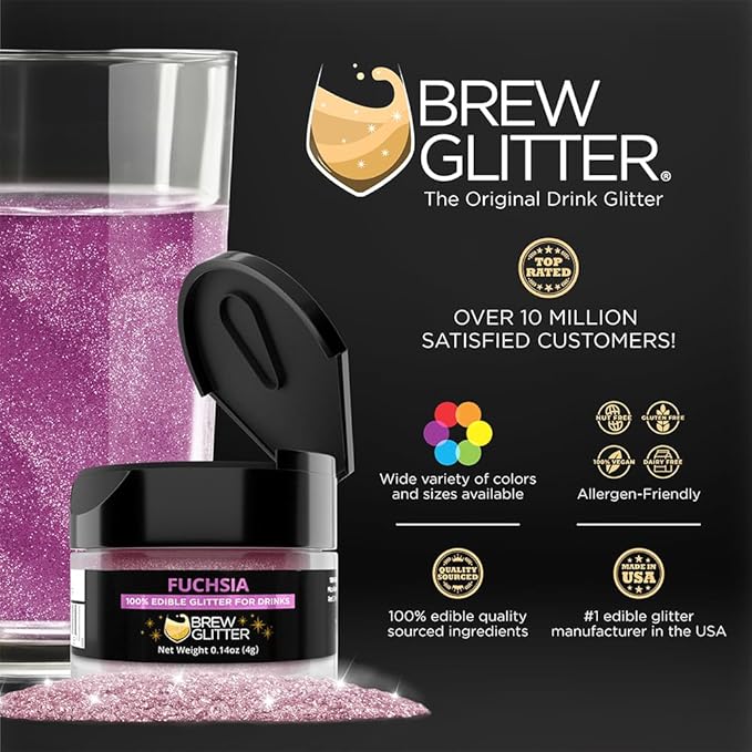 Brew Glitter Fuchsia Edible Drink Glitter 1x 4g Jar for Cocktails, Beer, & Beverages