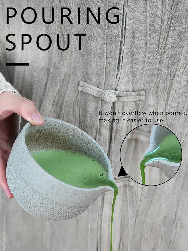 Artcome Minimalist Matcha Tea Set – 4-Piece Japanese Matcha Kit with Matte Speckled Ceramic Bowl & Spout, Bamboo Whisk, Holder, Scoop & Manual – Zen-Inspired Wabi-Sabi Tea Ceremony Gift Set