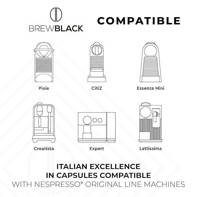 BrewBlack Crema Coffee Capsules - 120 Aluminum Coffee Pods Compatible with Nespresso Original line, Medium Roast - Intensity 8/12, Made in Italy
