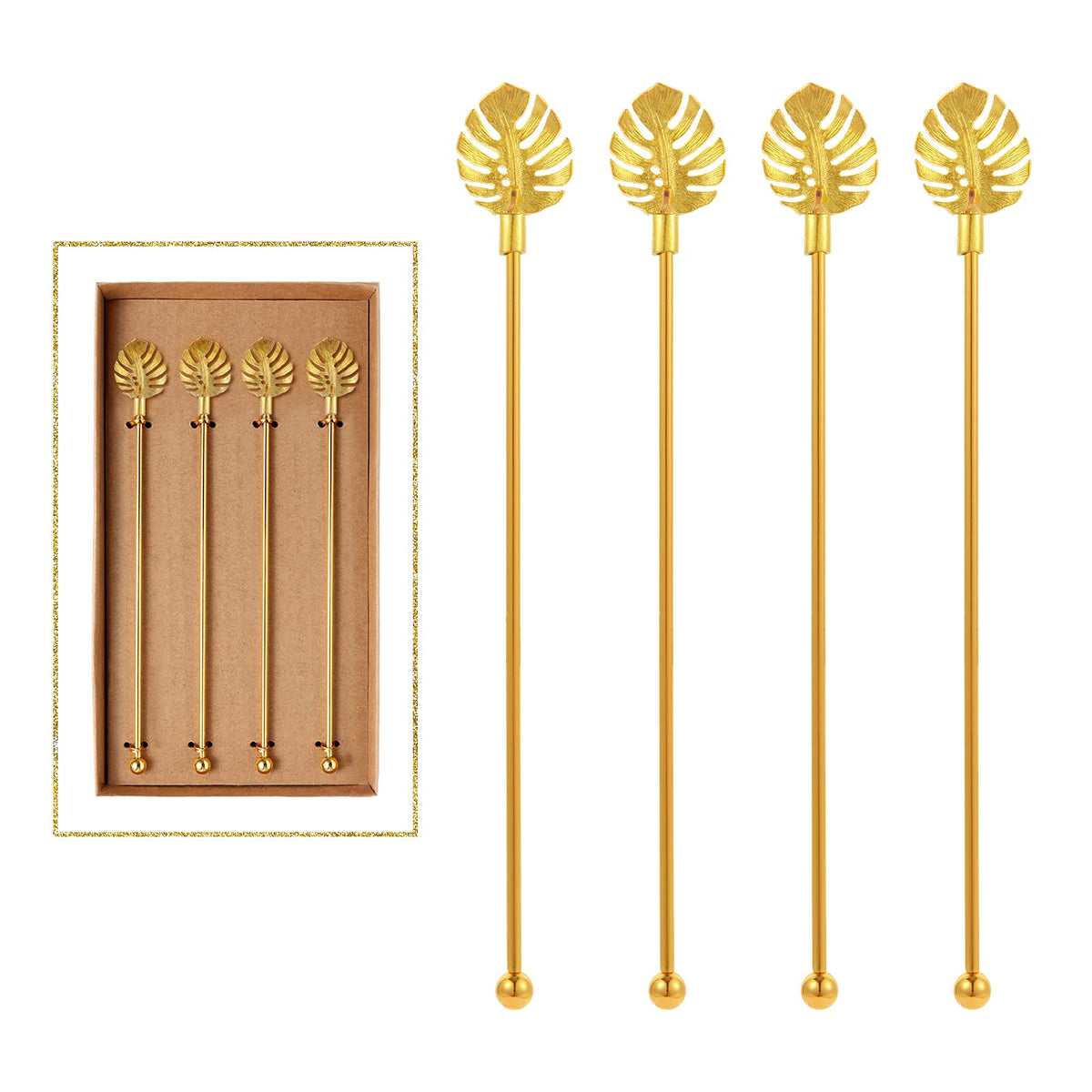 4Pcs Cocktail Stirrers Swizzle Sticks Stainless Steel 7.3" Coffee Stir Sticks with Gold Mr & Mrs,LOVE Shape, for Mixing Cocktail Metal Stir Sticks for Coffee Bar