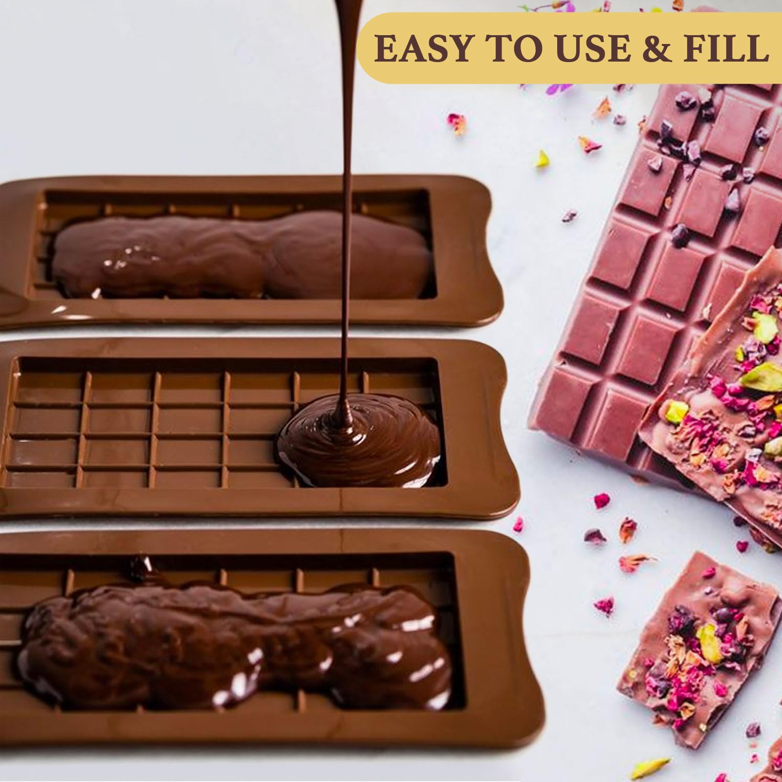 HKNMTT Chocolate Bar Molds Silicone Classic 4 Pack, Snap Candy Bars Making Mould Set, BPA Free Soy Candle Wax Melt Durable Mold Easy Release Non-Stick for Protein and Energy DIY Handmade Gifts