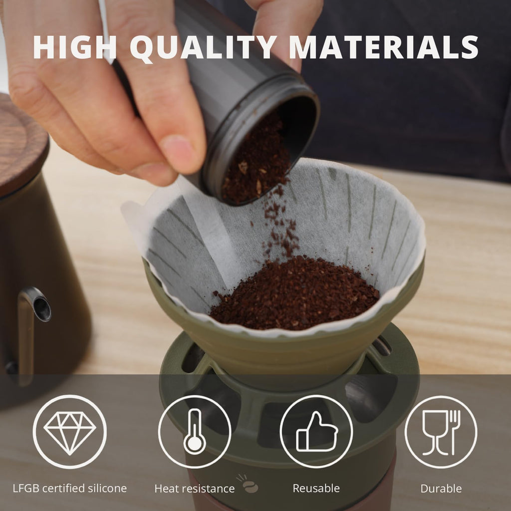 VANDROOP Collapsible Coffee Dripper, Silicone Reusable Coffee Filter Holder, Pour Over Coffee Dripper for Camping, Business Trip, Single Pour Over Coffee Maker (Green)