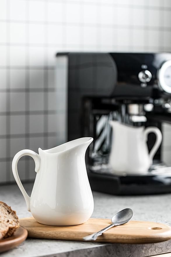 LYEOBOH 17 OZ Creamer Pitcher - Ceramics Creamer with Handle, Coffee Milk Pourer for Home Kitchen Microwave Dishwasher Freezer Safe, White