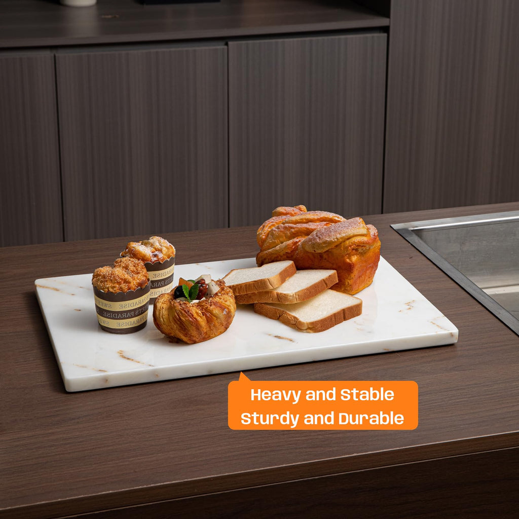 Adolif White Marble Cutting Board, Marble Slab Pastry Board With Non-Slip Feets For Baking, Cheese, Charcuterie, Chocolate, 12x20 Inch, Pack Of 1 Piece