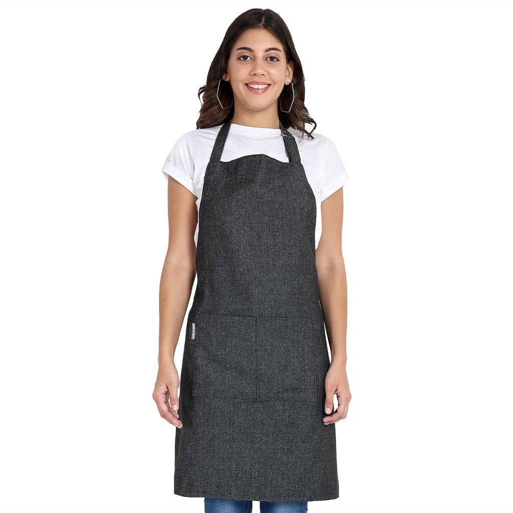 Mellow Buff Chef Aprons, Recycled Cotton Kitchen Apron with an Adjustable Neck with Long Ties, for cooking, baking (Charcoal 1 Pack)