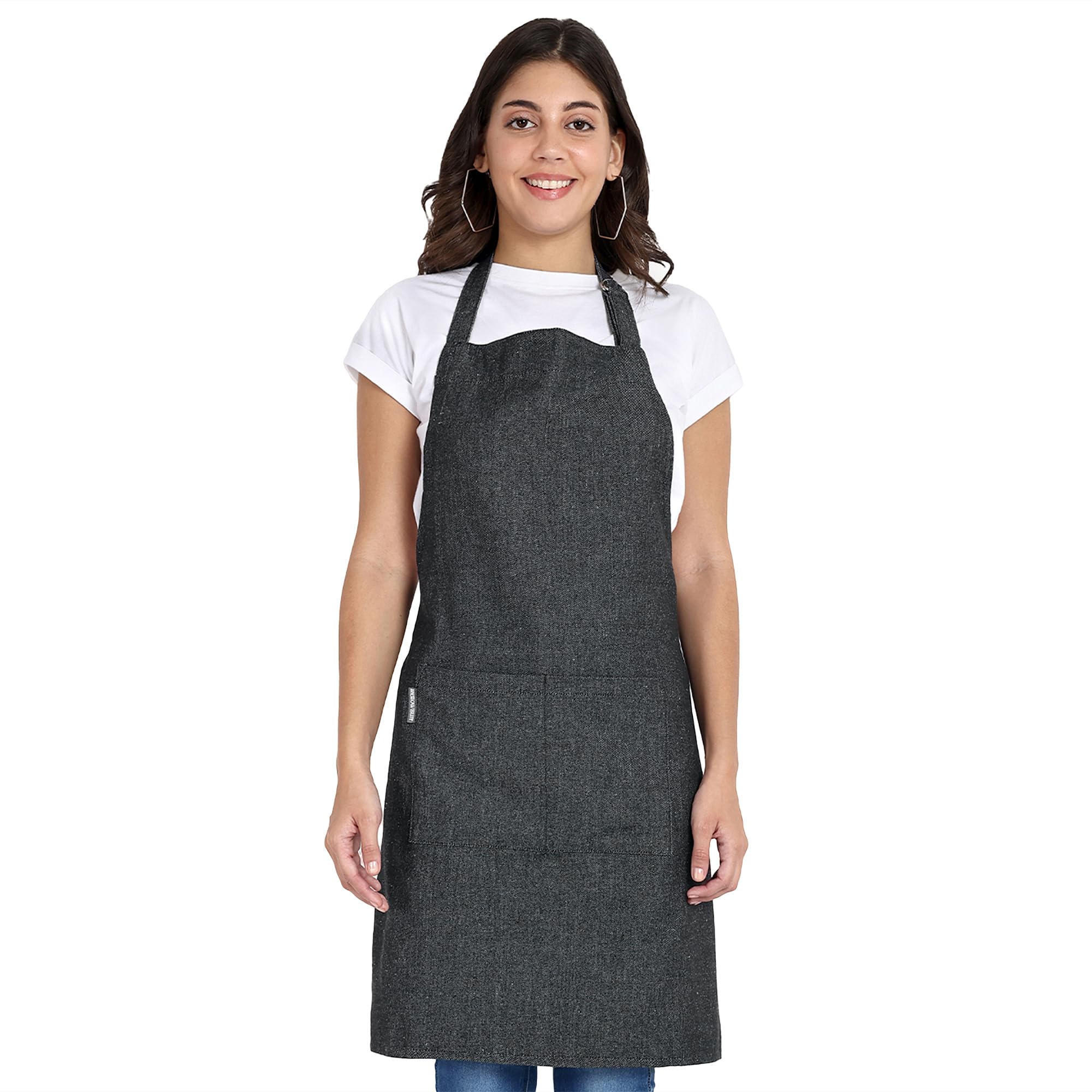 Mellow Buff Chef Aprons, Recycled Cotton Kitchen Apron with an Adjustable Neck with Long Ties, for cooking, baking (Charcoal 1 Pack)