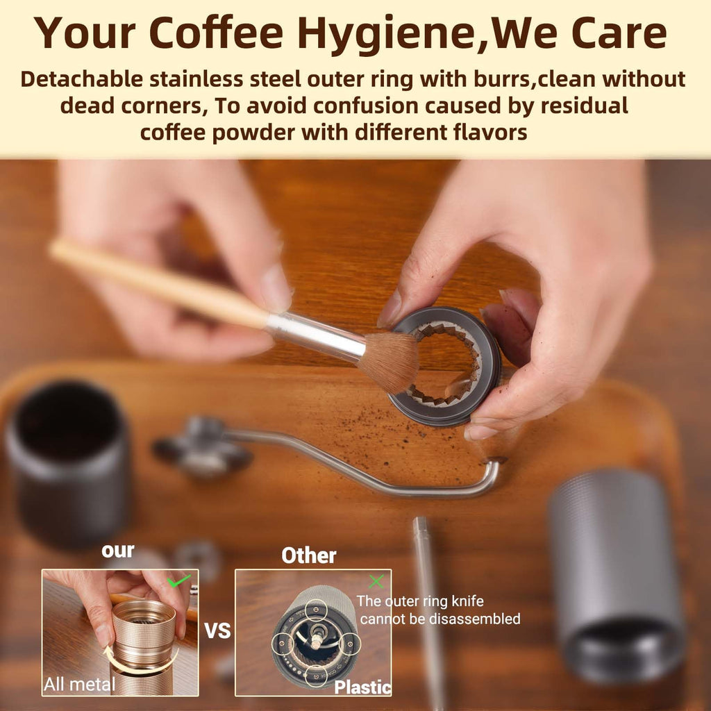 Popsweet C38 Manual Coffee Grinder With Detachable Stainless Steel Tapered Outer Burrs, Grinding 400 pounds Coffee Beans, 36 Manual Adjustable Espresso Grinder, Perfect For Homes, Offices, And Camping