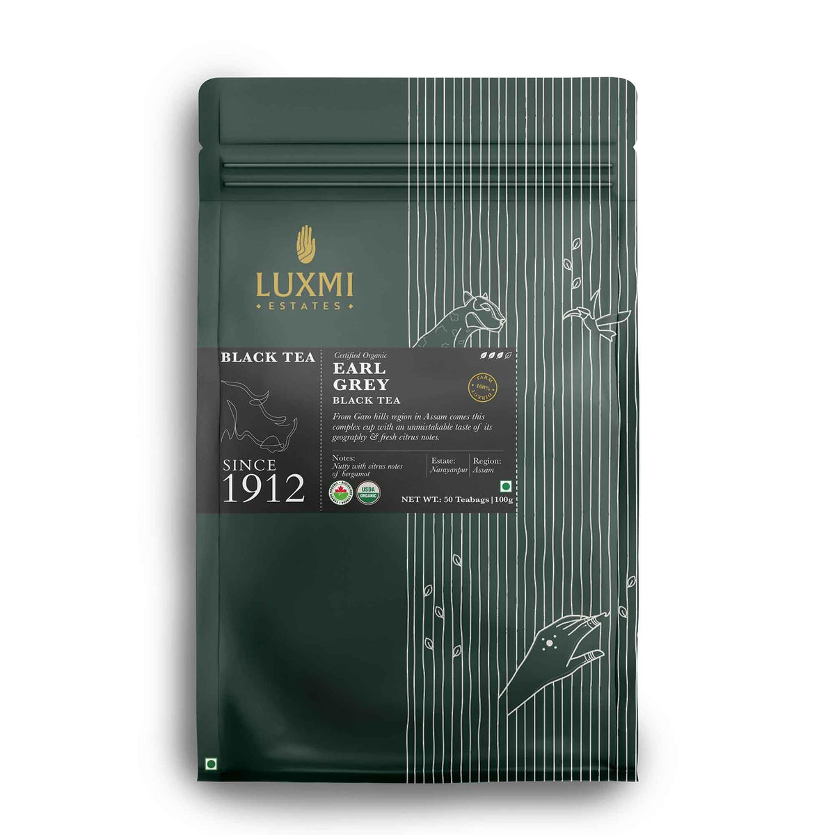 Luxmi Estates Queen of the Hills Organic Black Tea (50 Tea Bags) Caffeinated Tea Bags For A Morning Boost and Natural Energy, With Certified Organic Darjeeling Makaibari Black Tea
