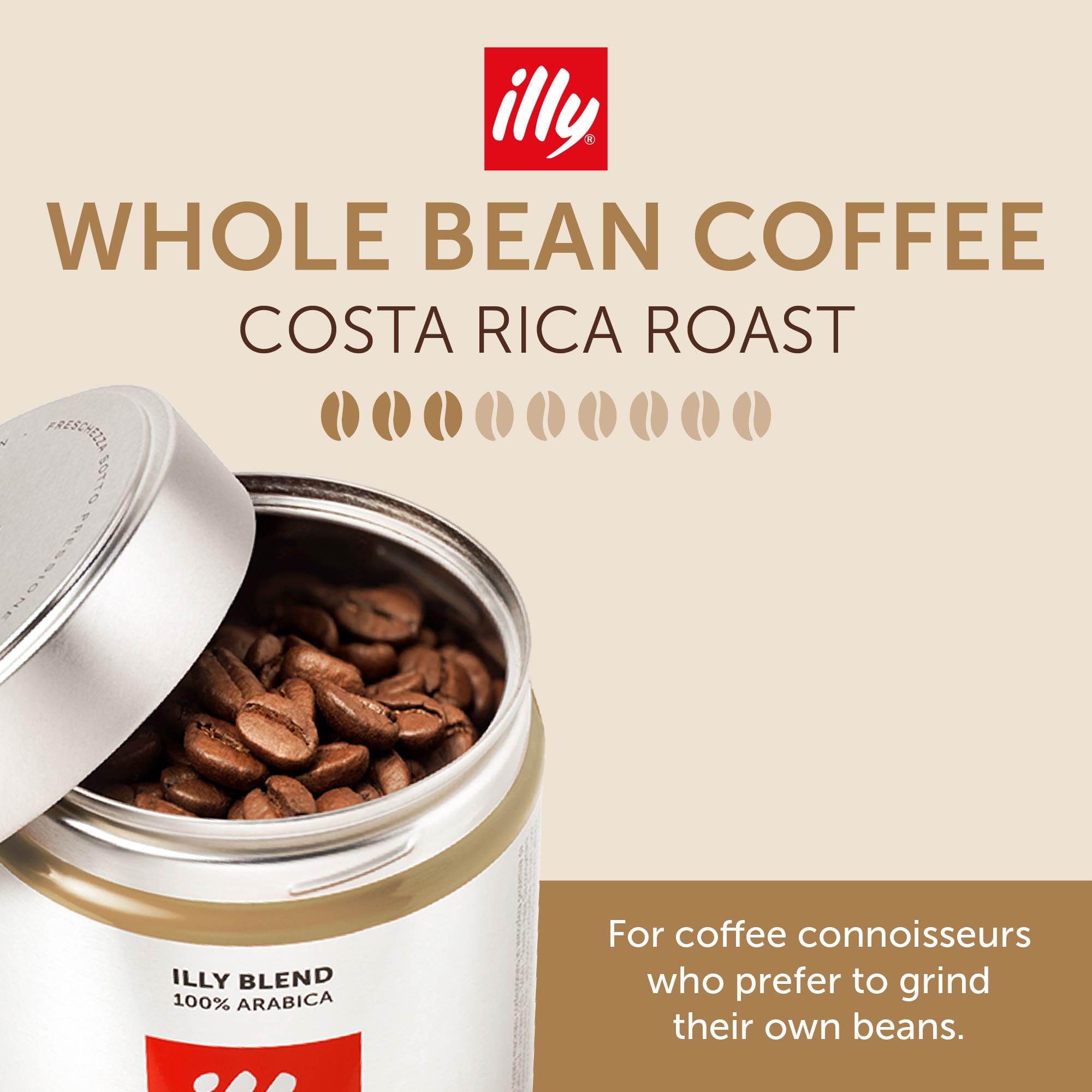 illy Whole Bean Coffee, Costa Rica Single Origin Medium Roast, 8.8oz 6 Pack