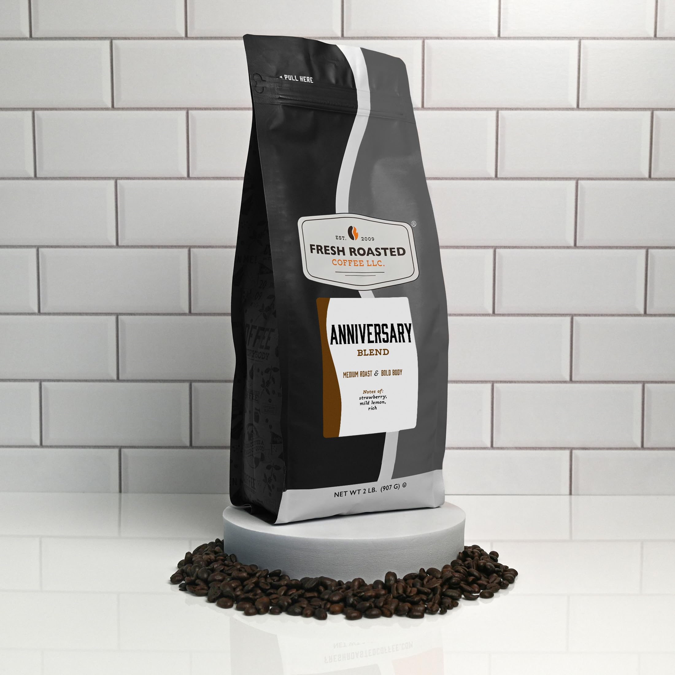 Fresh Roasted Coffee, Anniversary Blend Drip Ground Coffee, Medium Roast, Kosher, 2 lb (32 oz)