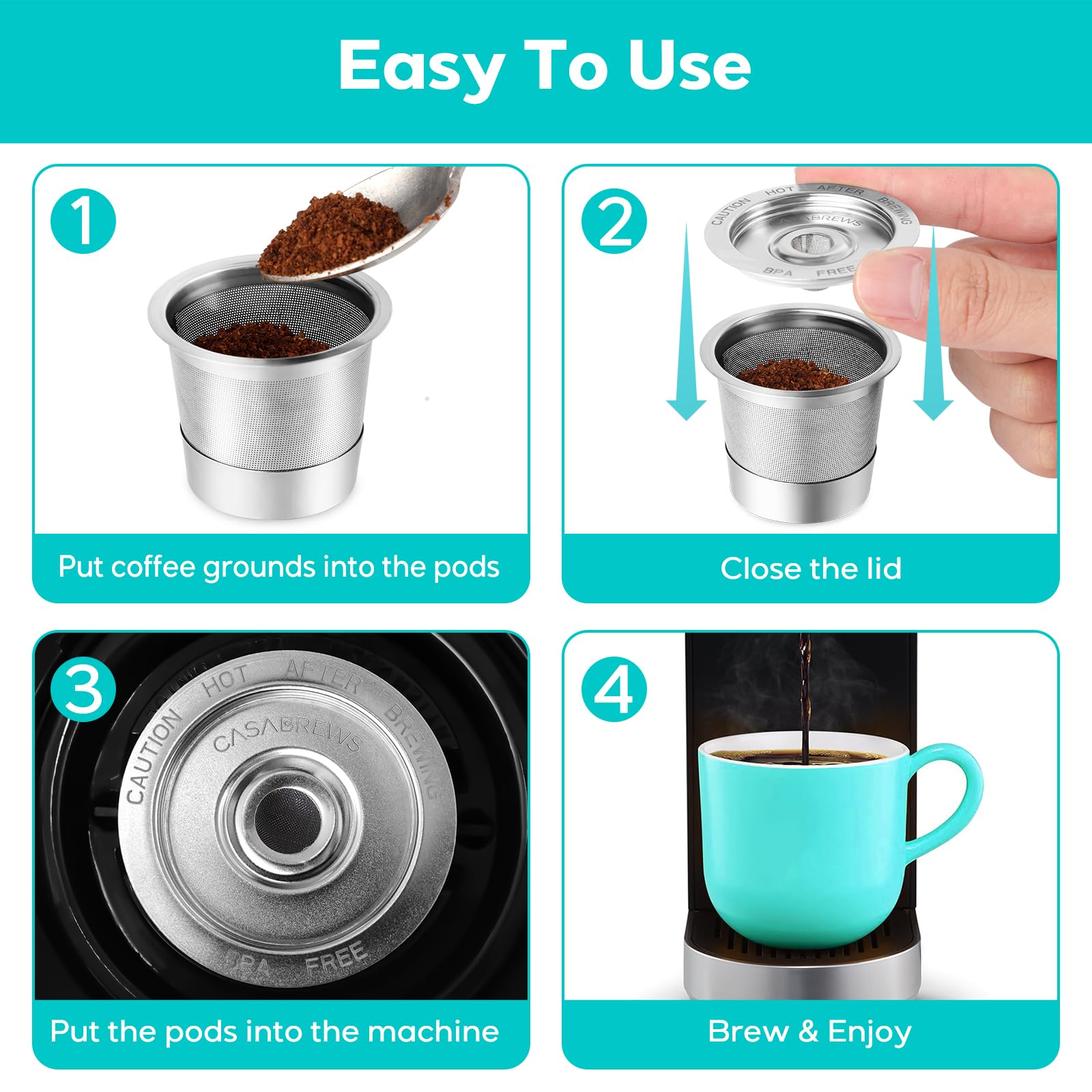 CASABREWS CASKF02 Reusable K Cup Filters, 2 Pack Stainless Steel Refillable Coffee Pods for Keurig 1.0 Brewers, Universal Fit, Eco-Friendly & BPA-Free