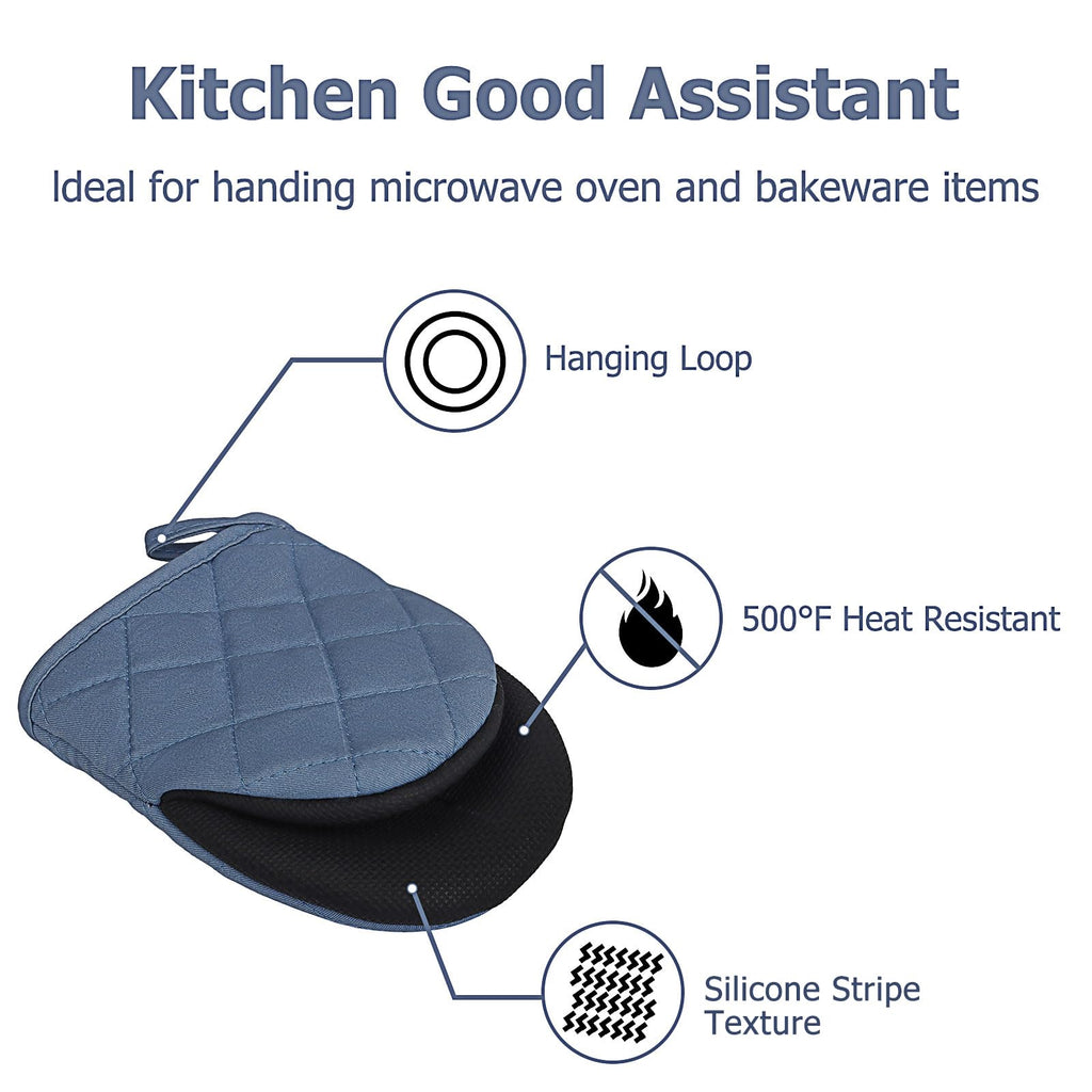 Oven Mitts and Pot Holders Set, Pack of 4, Heat Resistant Silicone Kitchen Mini Oven Mittens for 500 Degrees, Mini Oven Gloves and Hot Pads for Baking Grilling Barbecue Microwave Machine Washable