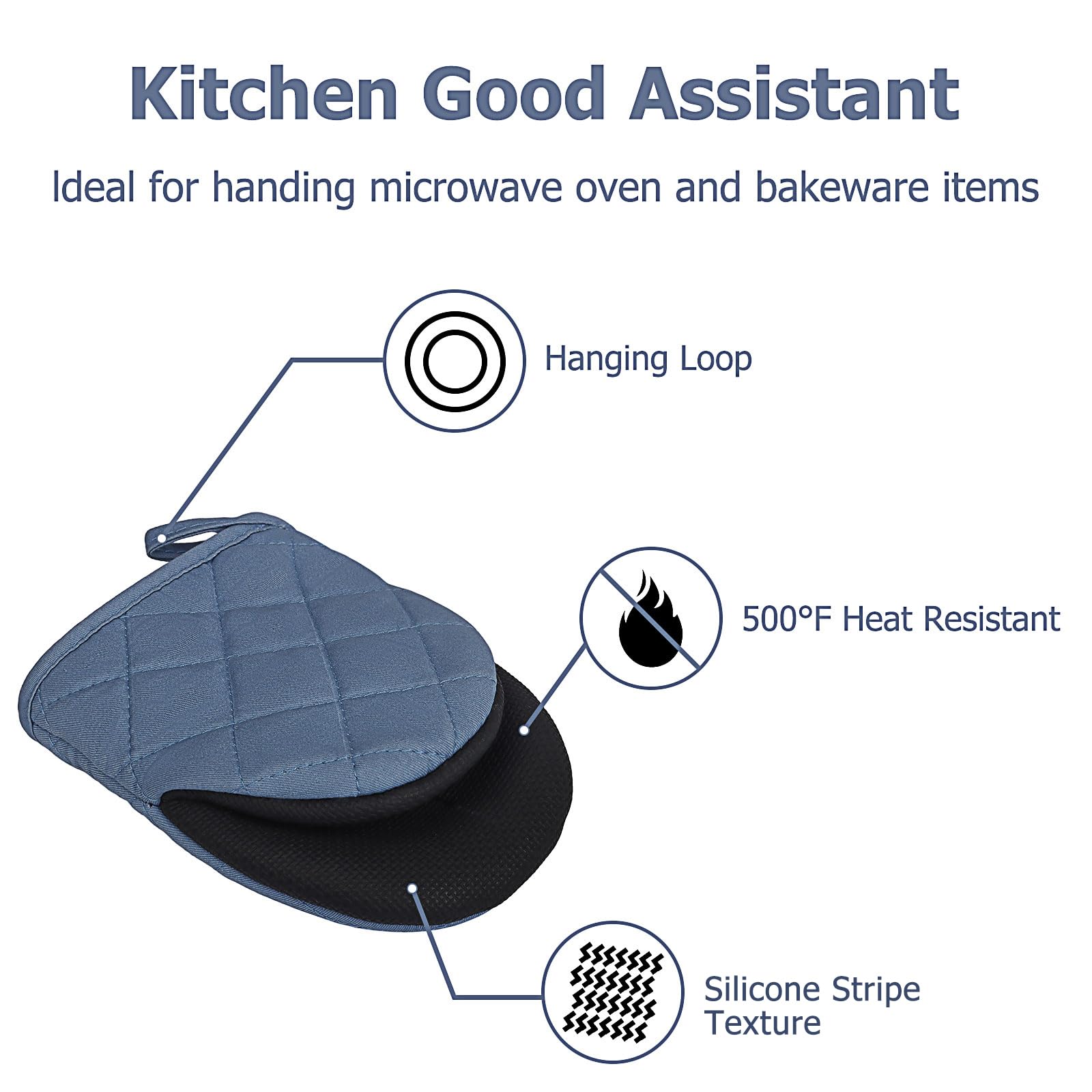 Oven Mitts and Pot Holders Set, Pack of 4, Heat Resistant Silicone Kitchen Mini Oven Mittens for 500 Degrees, Mini Oven Gloves and Hot Pads for Baking Grilling Barbecue Microwave Machine Washable