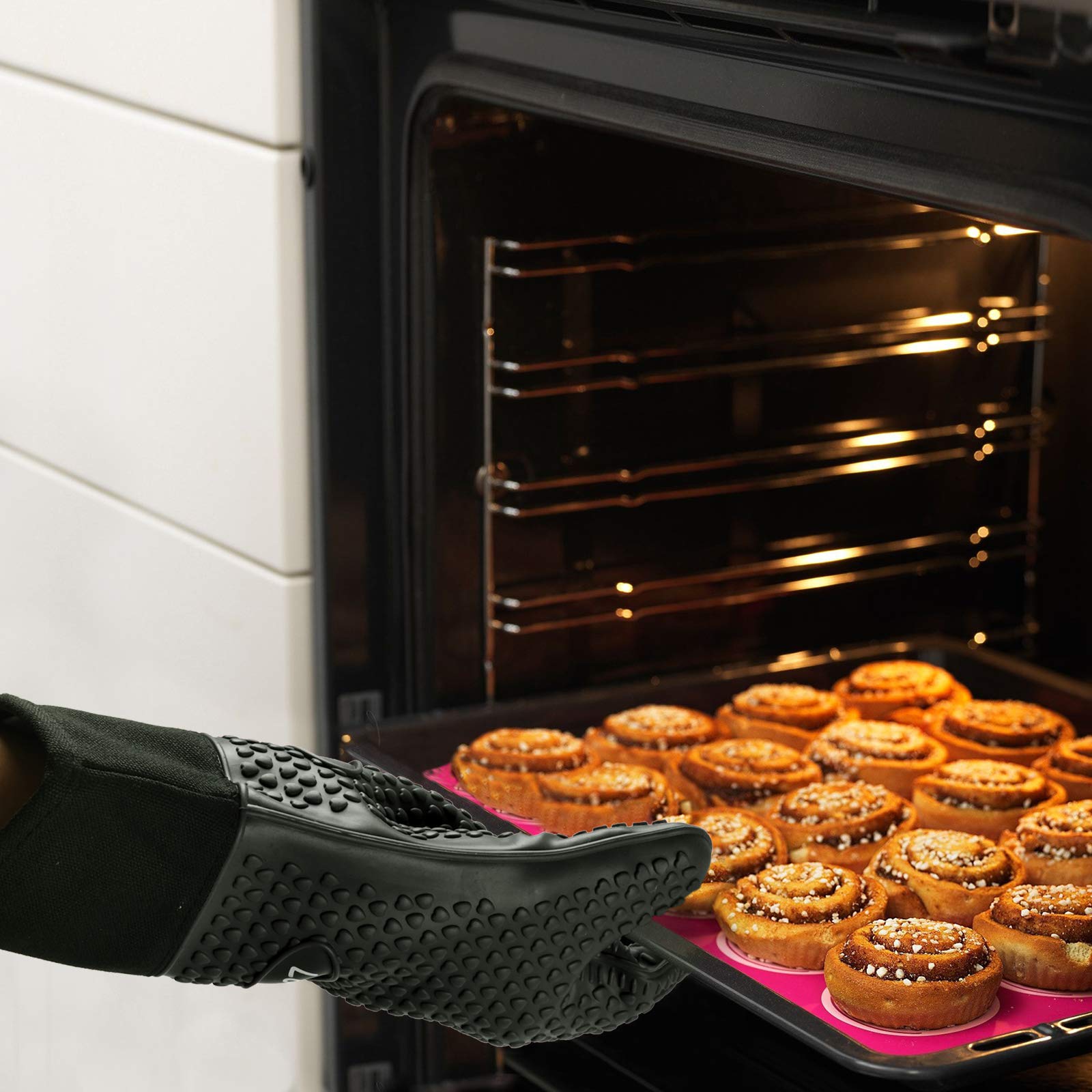Silicone Oven Mitts Gloves - Heat Resistant, Non-Slip for BBQ, Grilling