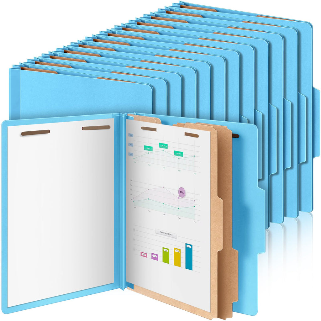 Skyygemm 36 Pcs Classification Folders Letter Size, 2 Divider Pressboard File Folders with 3. 5 Inch Expansion, 2 Prongs Fastener, Heavy Duty Office File Organizers for Teachers, Medical (Blue)