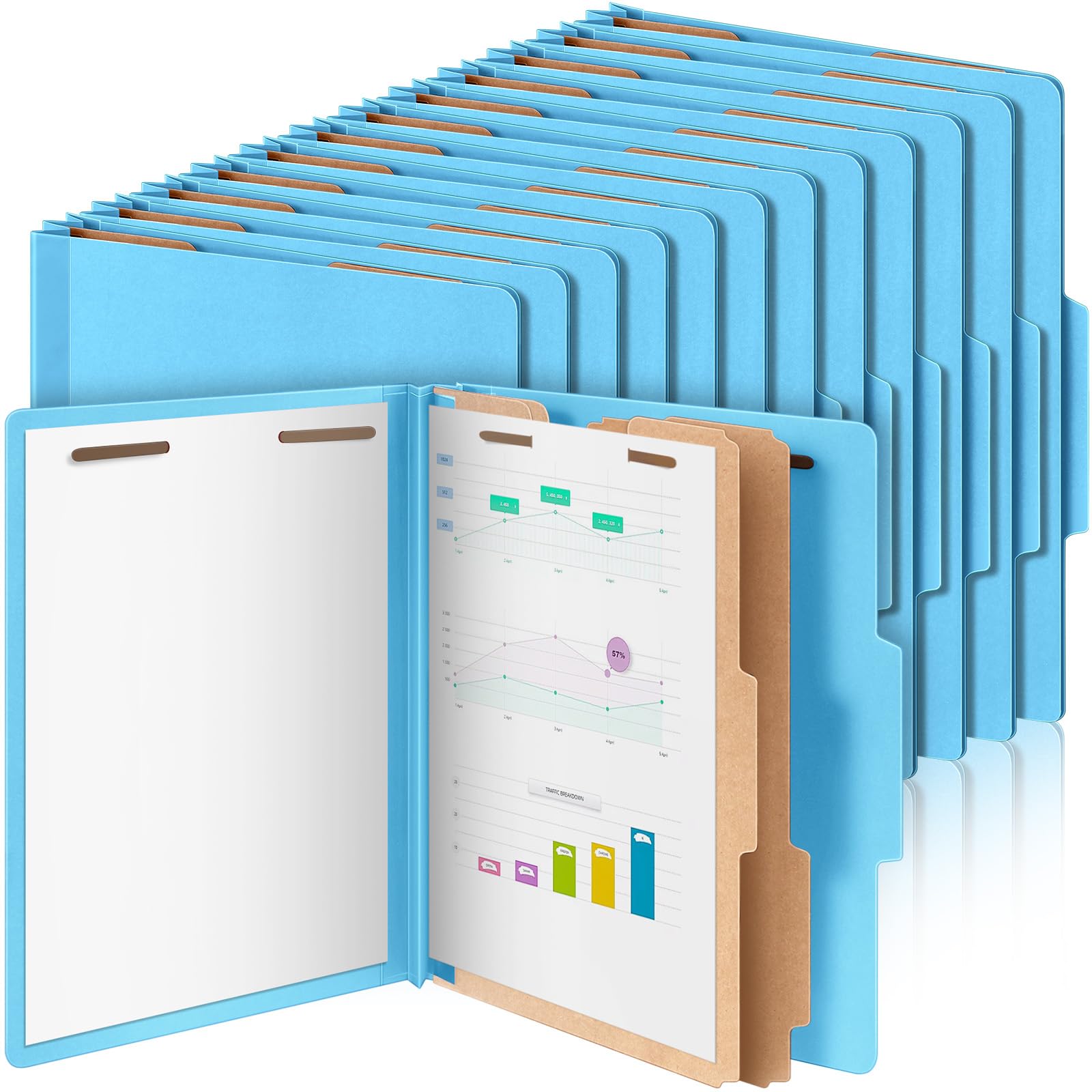 Skyygemm 36 Pcs Classification Folders Letter Size, 2 Divider Pressboard File Folders with 3. 5 Inch Expansion, 2 Prongs Fastener, Heavy Duty Office File Organizers for Teachers, Medical (Blue)