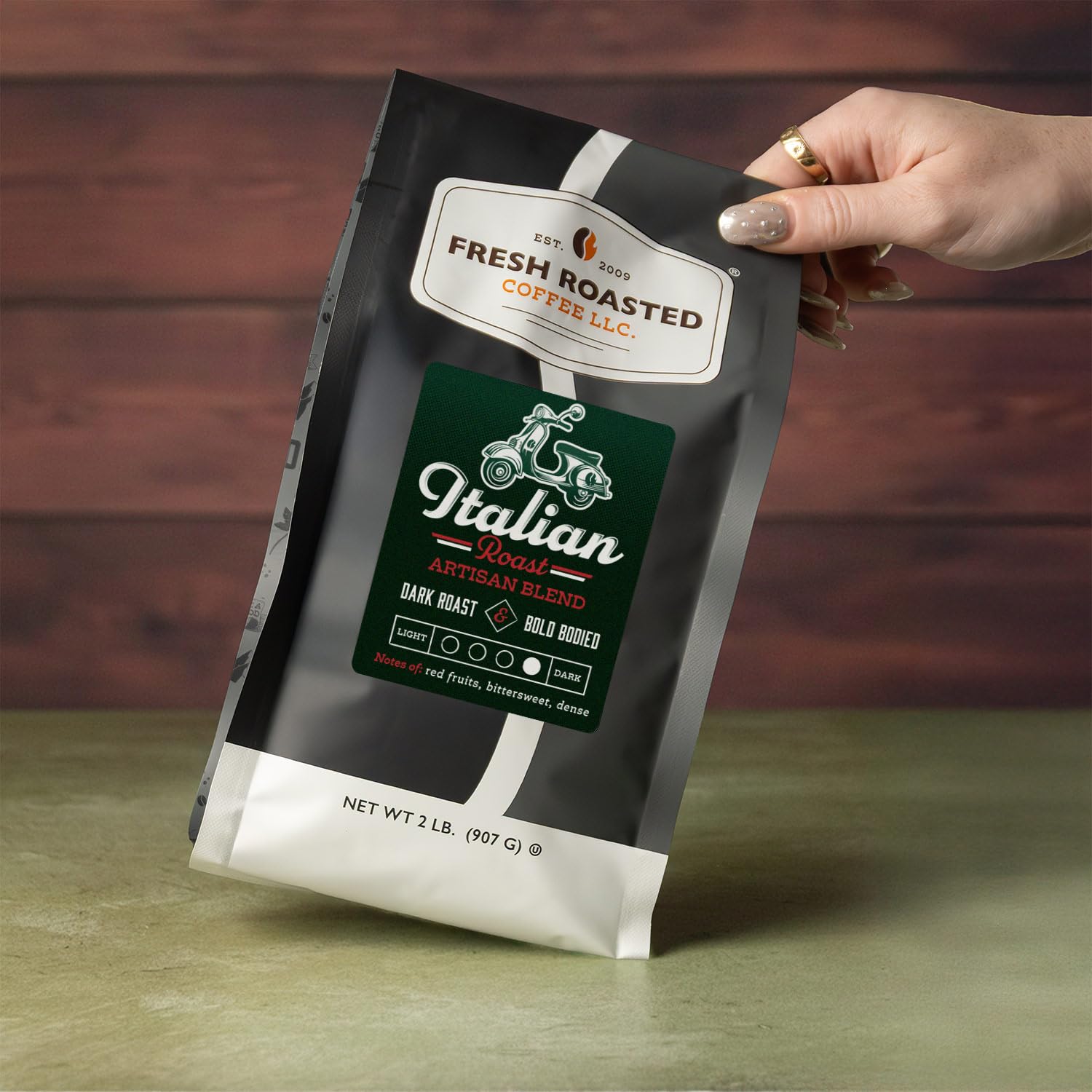 Fresh Roasted Coffee, Italian Roast Whole Bean Coffee, Dark Roast, Kosher, 2 lb (32 oz)