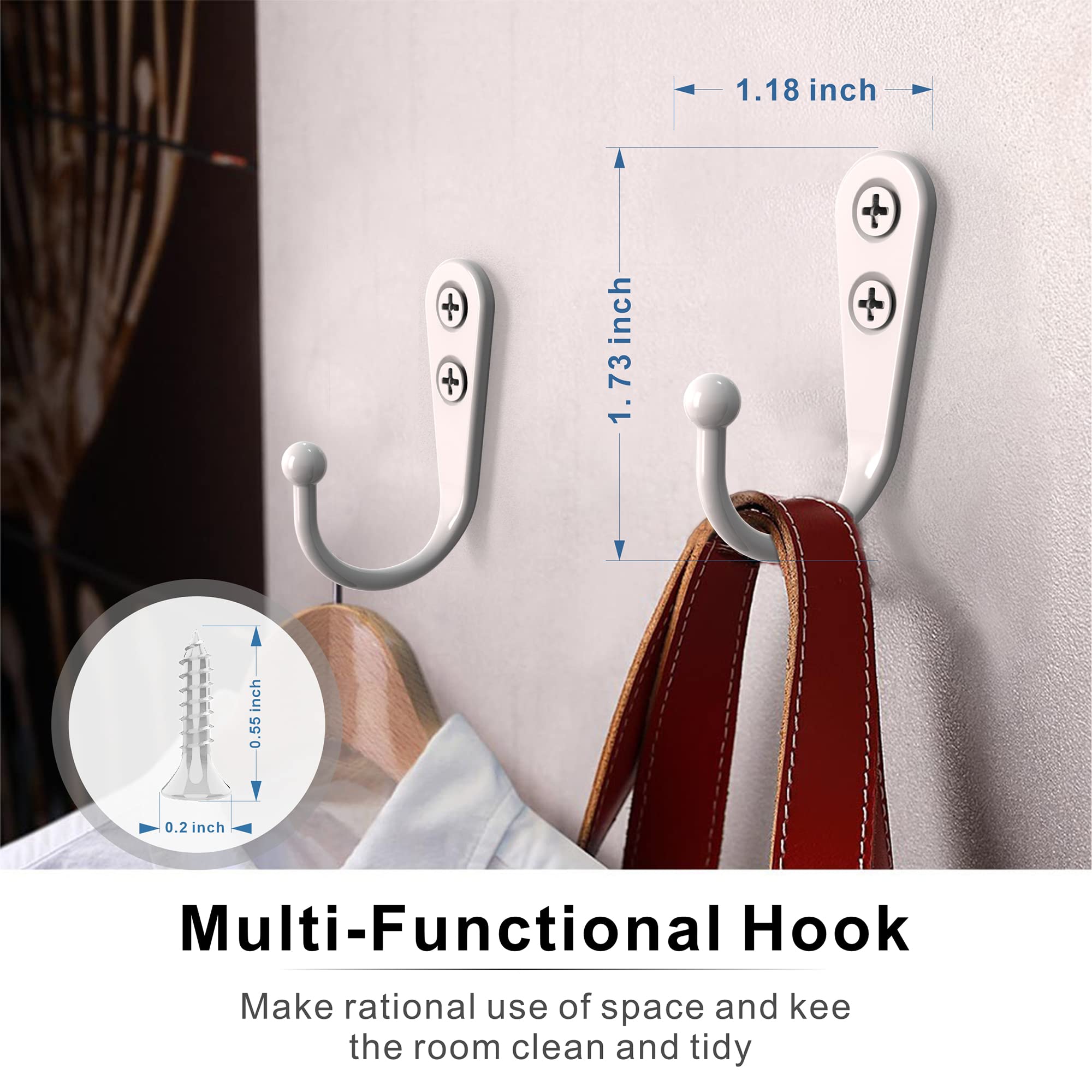 ZAYBOD 15 Pack White Hooks for Hanging - Heavy Duty Zinc Alloy Wall Mounted Hook for Home Organization - Modern Matte White Coat Hook for Entryway, Bathroom, Bedroom & Kitchen