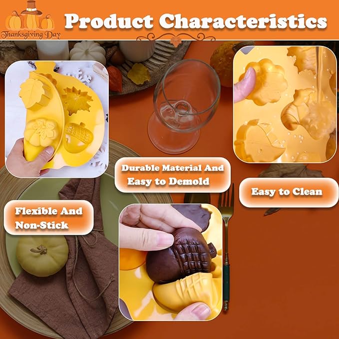 Halloween & Thanksgiving Silicone Molds - 3PC Autumn Cake Molds Set with Acorn Pumpkin Maple Leaf Shapes 21-Cavity Baking Pan for Chocolate Candy Cheesecake Ice Cube Jelly Pudding Soap Candle Making