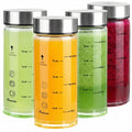 poweco Glass Juice Bottles 4 Pack 12 oz - Wide Mouth Glass Water Bottles with Lids - for Juicing, Protein, Smoothie, Milk, Reusable, BPA Free, Stainless Steel Lids, Blender, Shaker Bottle [400ml]