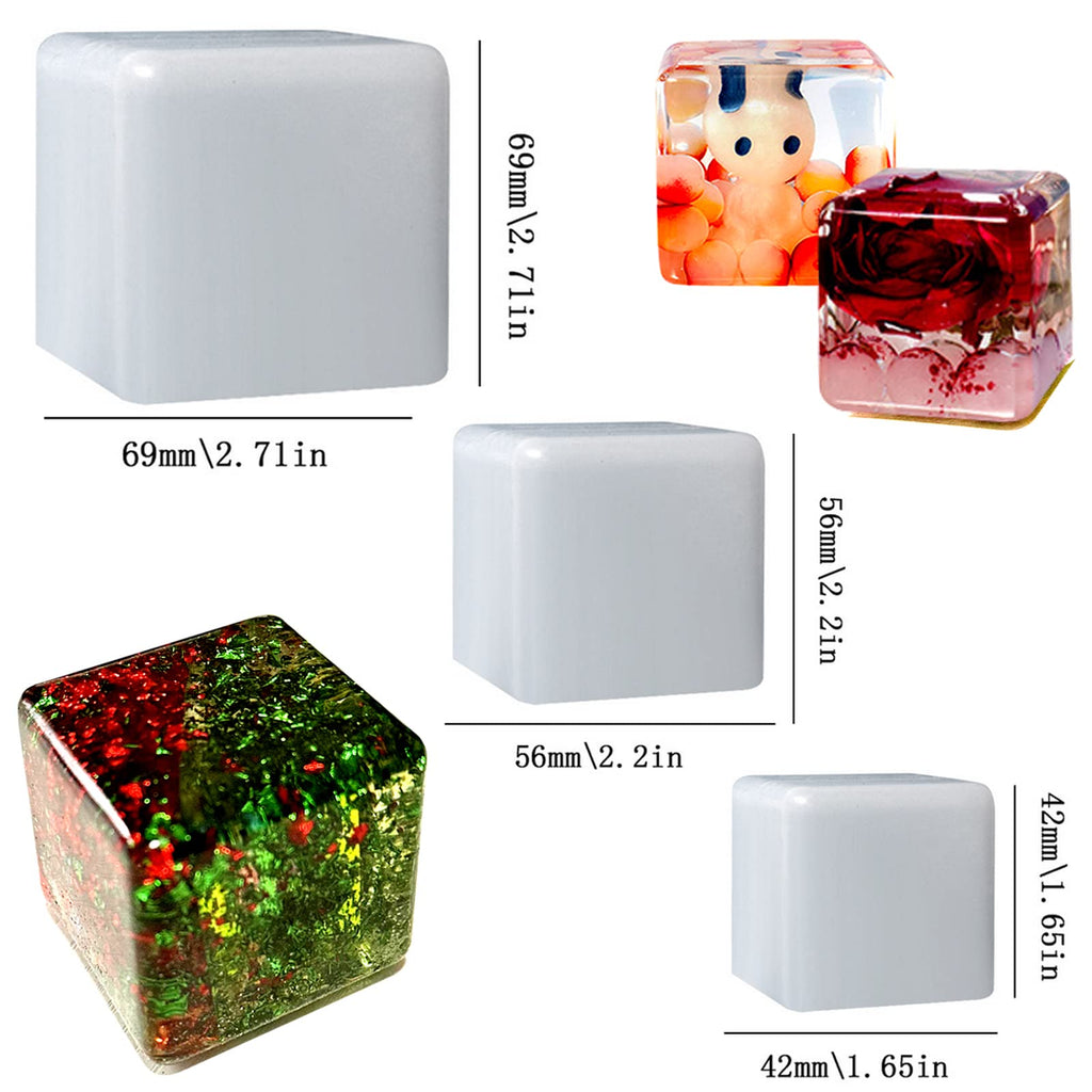 ZQYSING Resin Cube Molds, Set of 3 Sizes Deep Silicone Square Molds
