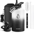 One Gallon Water Bottle Insulated, Triple Walled Vacuum Stainless Steel (Cold for 48 Hrs), Leak Proof & Non-BPA, Large Water Flask Jug with Paracord Handle & Straw Spout Lids