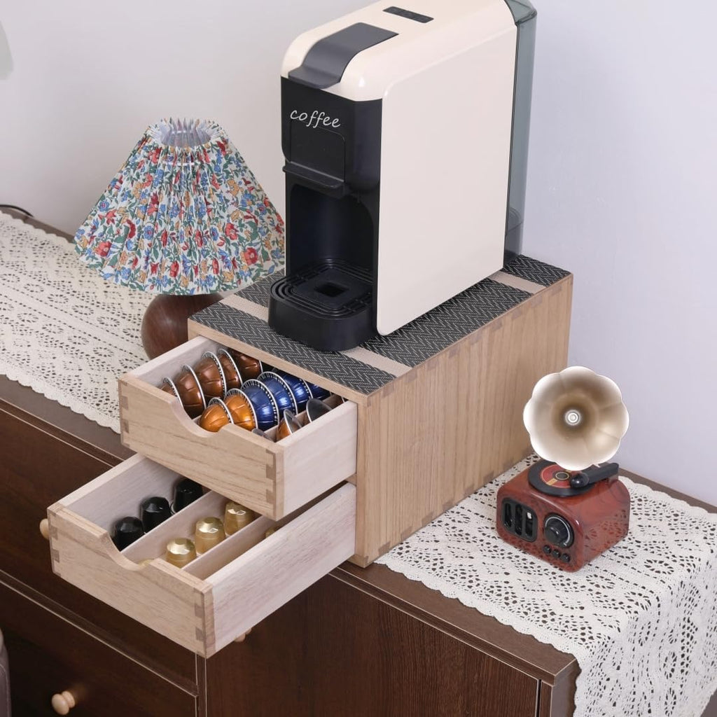 DDYURI Drawer Holder for Coffee Brew - Kitchen Machine Stand Shelf Contertop - Serve Coffee Station and Pod Capsule Storage Organizer for Home Decor Office Storage Solution 2-Tier CF2D2C-Light