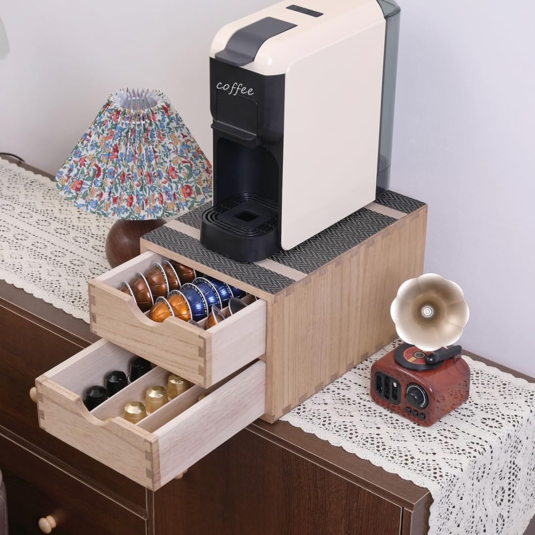 DDYURI Drawer Holder for Coffee Brew - Kitchen Machine Stand Shelf Contertop - Serve Coffee Station and Pod Capsule Storage Organizer for Home Decor Office Storage Solution 2-Tier CF2D2C-Light